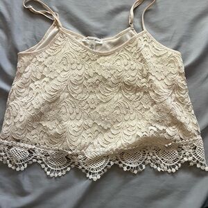 Cream Lace Cropped Tank Top